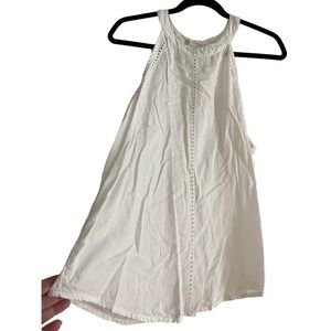 Cloth & Stone White Cotton Trapeze Top Blouse with Peep Lace Accents.  NWOT. L